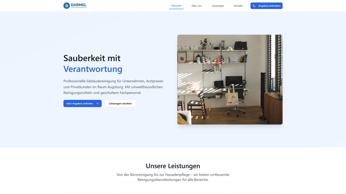 Screenshot der Website von DARMEL e. K. – Startseite des Reinigungsunternehmens